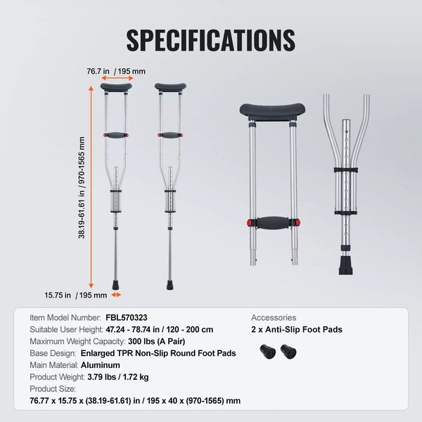 Underarm Crutches 13-Level Adjustable