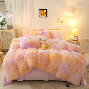 Therapeutic Fluffy Faux Mink & Velvet Fleece Quilt Cover Set - Marble Violet