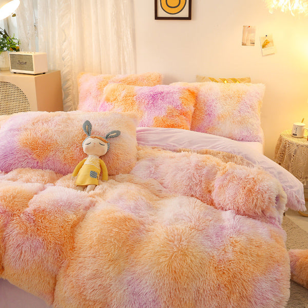 Therapeutic Fluffy Faux Mink & Velvet Fleece Quilt Cover Set - Marble Violet