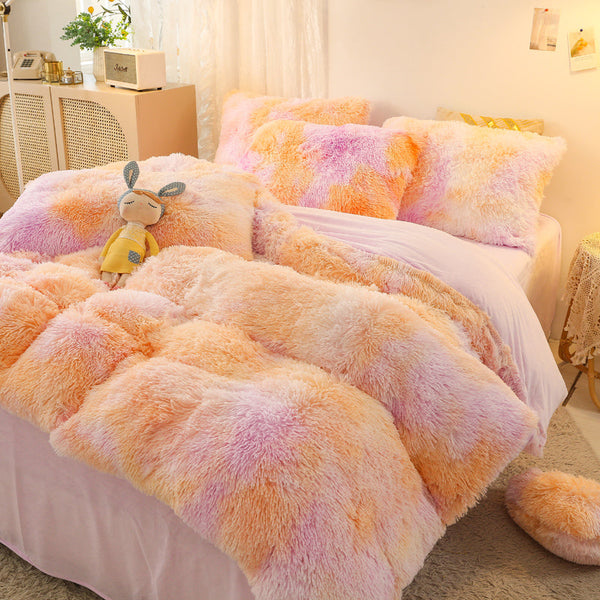 Therapeutic Fluffy Faux Mink & Velvet Fleece Quilt Cover Set - Marble Violet