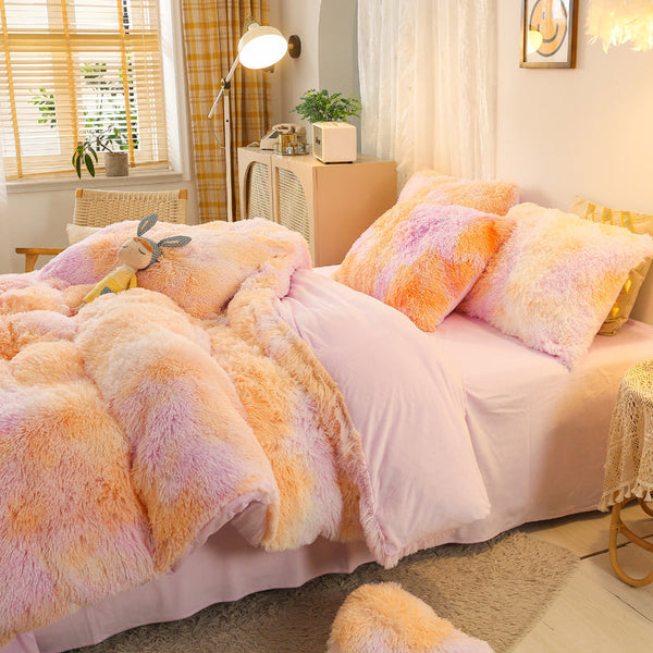 Therapeutic Fluffy Faux Mink & Velvet Fleece Quilt Cover Set - Marble Violet