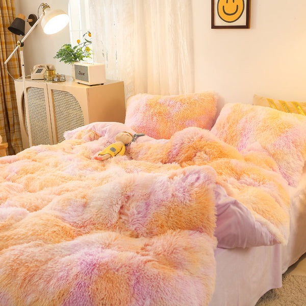 Therapeutic Fluffy Faux Mink & Velvet Fleece Quilt Cover Set - Marble Violet