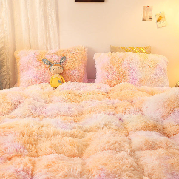 Therapeutic Fluffy Faux Mink & Velvet Fleece Quilt Cover Set - Marble Violet