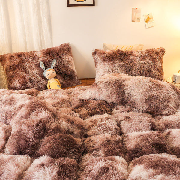 Therapeutic Fluffy Faux Mink & Velvet Fleece Quilt Cover Set - Marble Brown