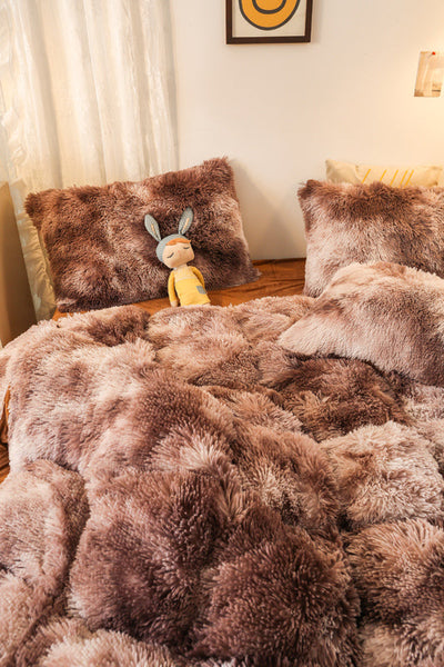 Therapeutic Fluffy Faux Mink & Velvet Fleece Quilt Cover Set - Marble Brown