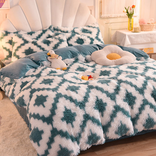 Therapeutic Fluffy Faux Mink & Velvet Fleece Quilt Cover Set - Diamond