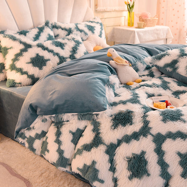 Therapeutic Fluffy Faux Mink & Velvet Fleece Quilt Cover Set - Diamond