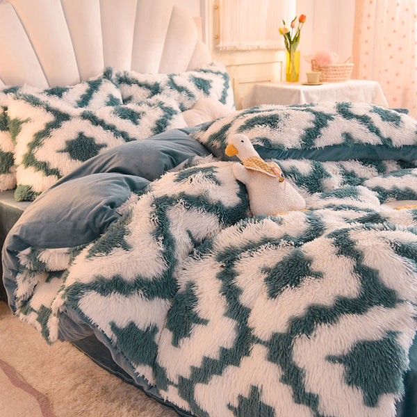 Therapeutic Fluffy Faux Mink & Velvet Fleece Quilt Cover Set - Diamond