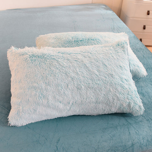 Therapeutic Fluffy Faux Mink & Velvet Fleece Quilt Cover Set - Blue white