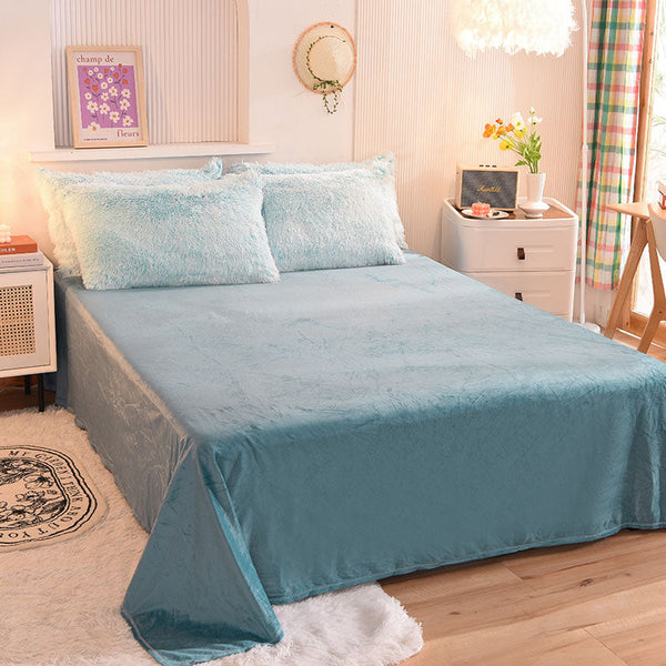 Therapeutic Fluffy Faux Mink & Velvet Fleece Quilt Cover Set - Blue white