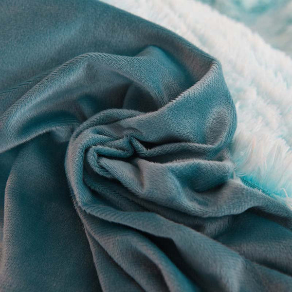 Therapeutic Fluffy Faux Mink & Velvet Fleece Quilt Cover Set - Blue white