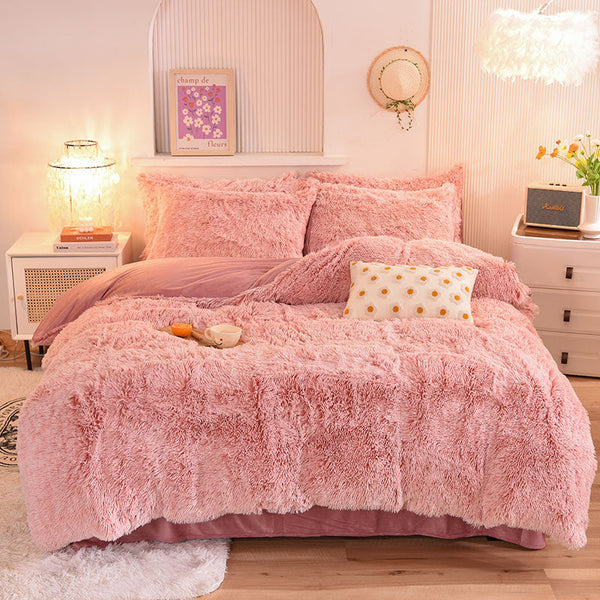 Therapeutic Fluffy Faux Mink & Velvet Fleece Quilt Cover Set - French Pink