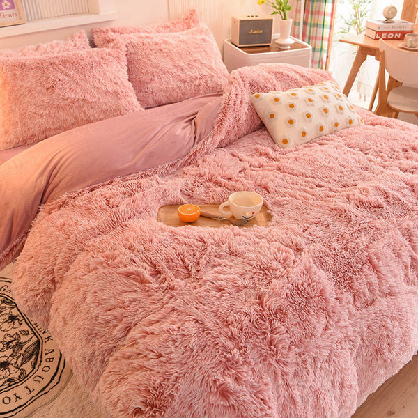 Therapeutic Fluffy Faux Mink & Velvet Fleece Quilt Cover Set - French Pink