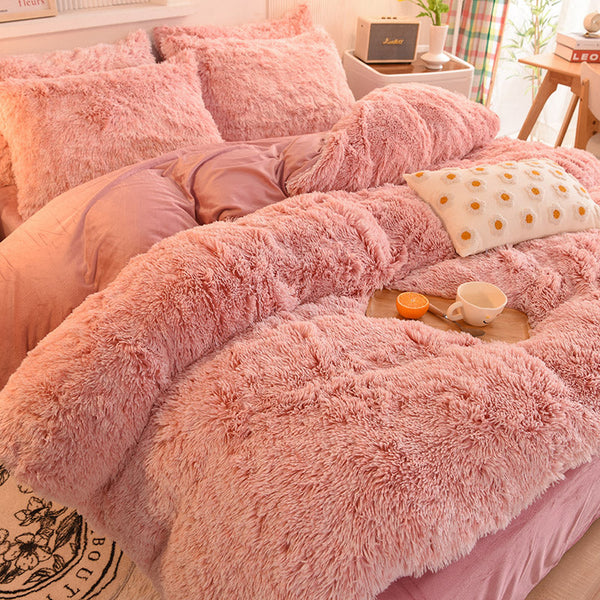 Therapeutic Fluffy Faux Mink & Velvet Fleece Quilt Cover Set - French Pink