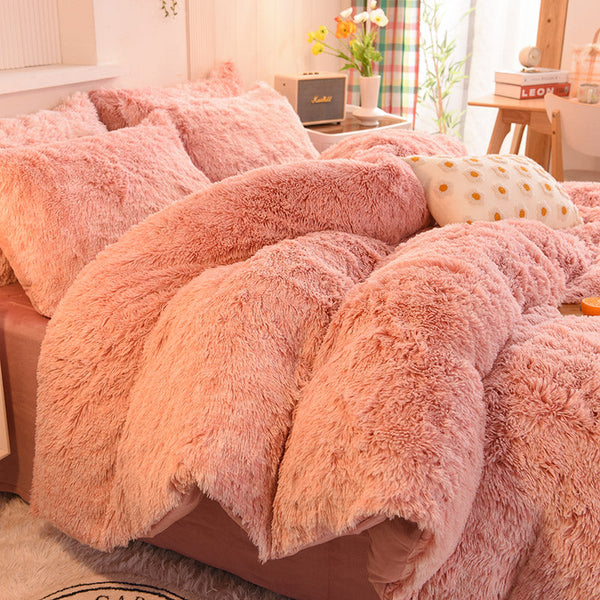 Therapeutic Fluffy Faux Mink & Velvet Fleece Quilt Cover Set - French Pink