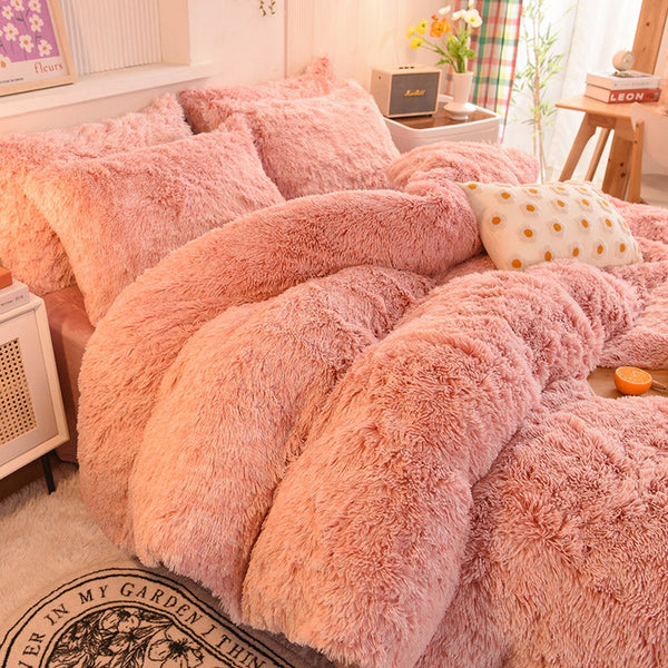 Therapeutic Fluffy Faux Mink & Velvet Fleece Quilt Cover Set - French Pink