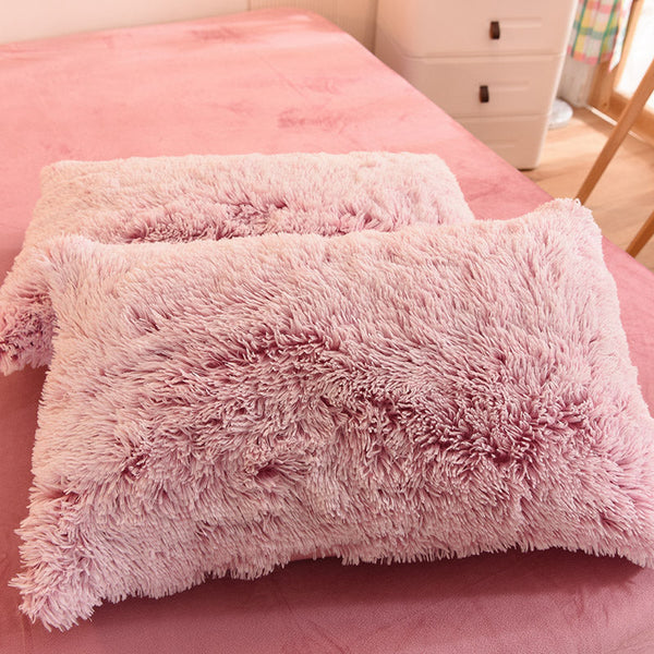 Therapeutic Fluffy Faux Mink & Velvet Fleece Quilt Cover Set - Deep Pink White