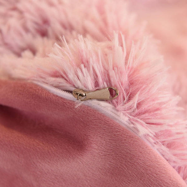 Therapeutic Fluffy Faux Mink & Velvet Fleece Quilt Cover Set - Deep Pink White