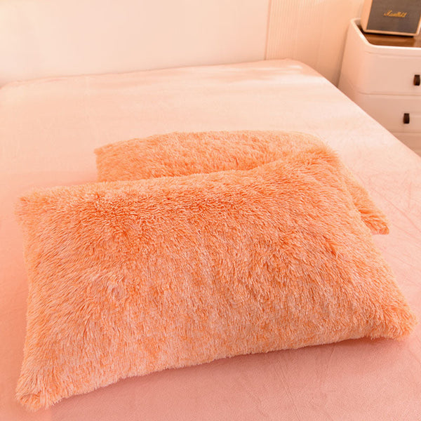 Therapeutic Fluffy Faux Mink & Velvet Fleece Quilt Cover Set - Orange white