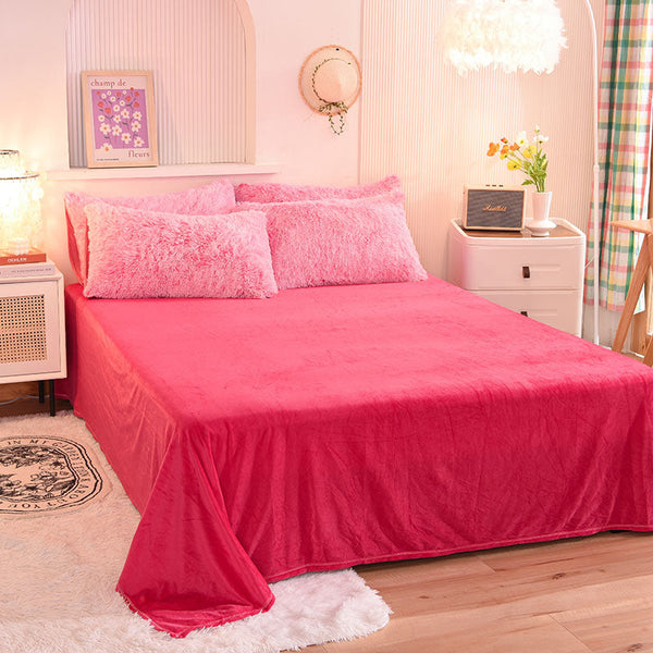 Therapeutic Fluffy Faux Mink & Velvet Fleece Quilt Cover Set - Pink white