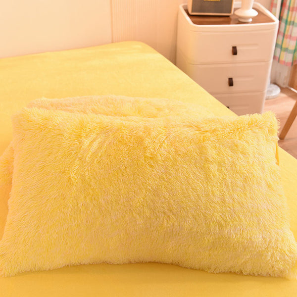 Therapeutic Fluffy Faux Mink & Velvet Fleece Quilt Cover Set - Yellow White