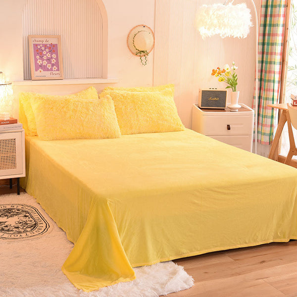 Therapeutic Fluffy Faux Mink & Velvet Fleece Quilt Cover Set - Yellow White