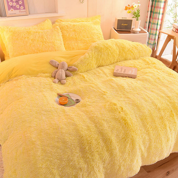 Therapeutic Fluffy Faux Mink & Velvet Fleece Quilt Cover Set - Yellow White