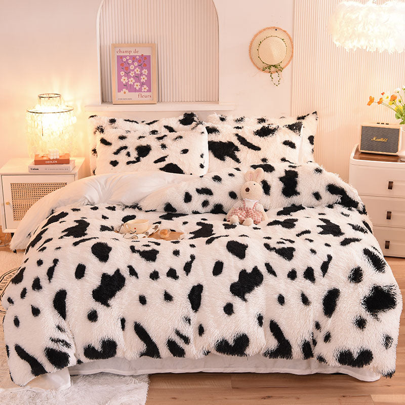 Therapeutic Fluffy Faux Mink & Velvet Fleece Quilt Cover Set - Cow