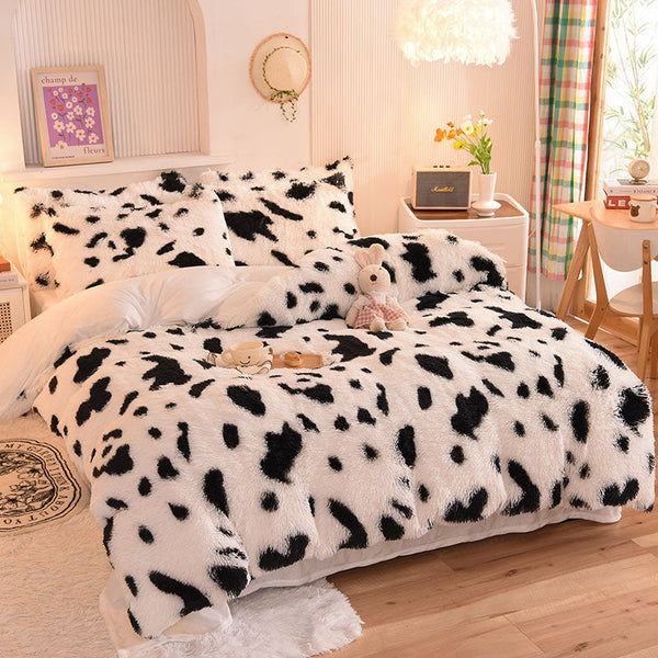 Therapeutic Fluffy Faux Mink & Velvet Fleece Quilt Cover Set - Cow