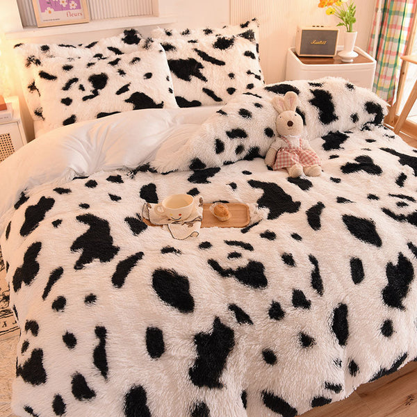 Therapeutic Fluffy Faux Mink & Velvet Fleece Quilt Cover Set - Cow