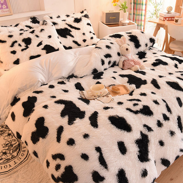 Therapeutic Fluffy Faux Mink & Velvet Fleece Quilt Cover Set - Cow