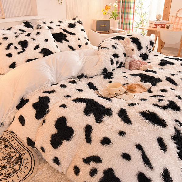 Therapeutic Fluffy Faux Mink & Velvet Fleece Quilt Cover Set - Cow