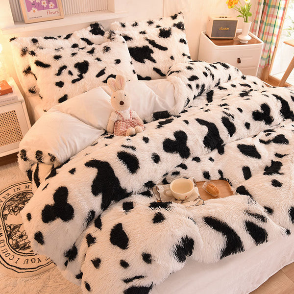 Therapeutic Fluffy Faux Mink & Velvet Fleece Quilt Cover Set - Cow