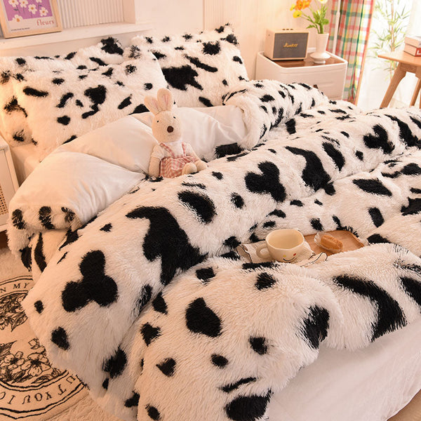 Therapeutic Fluffy Faux Mink & Velvet Fleece Quilt Cover Set - Cow