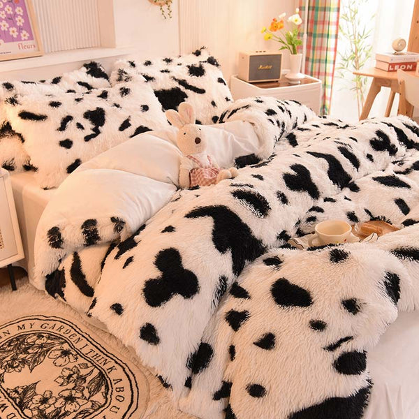 Therapeutic Fluffy Faux Mink & Velvet Fleece Quilt Cover Set - Cow