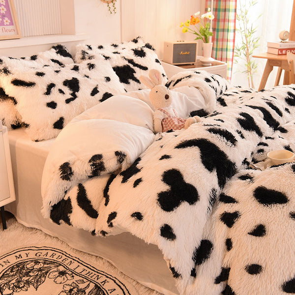 Therapeutic Fluffy Faux Mink & Velvet Fleece Quilt Cover Set - Cow