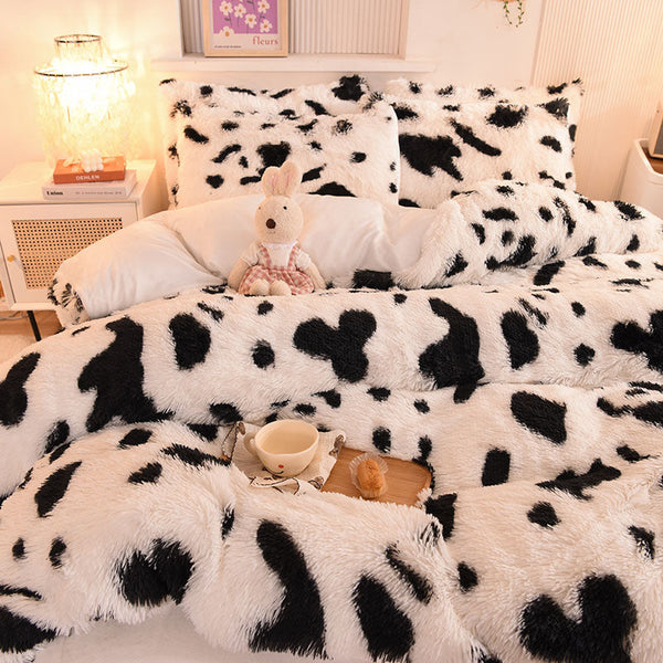 Therapeutic Fluffy Faux Mink & Velvet Fleece Quilt Cover Set - Cow