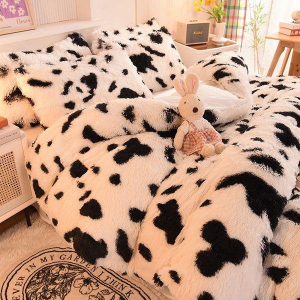 Therapeutic Fluffy Faux Mink & Velvet Fleece Quilt Cover Set - Cow