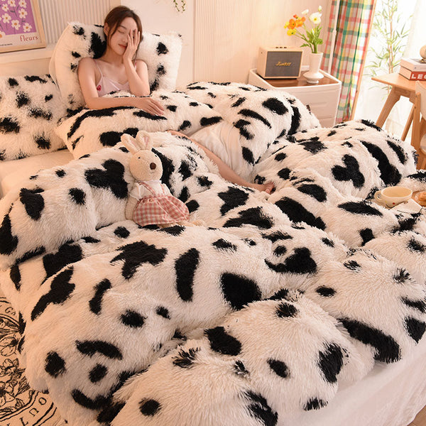 Therapeutic Fluffy Faux Mink & Velvet Fleece Quilt Cover Set - Cow