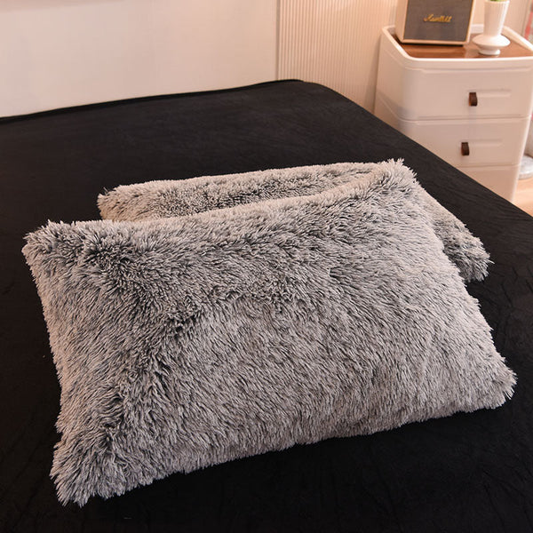 Therapeutic Fluffy Faux Mink & Velvet Fleece Quilt Cover Set - Black white