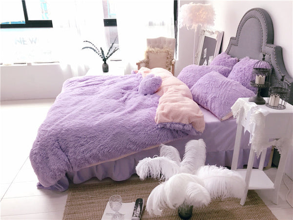 Therapeutic Fluffy Faux Lambswool Quilt Cover Set - Violet