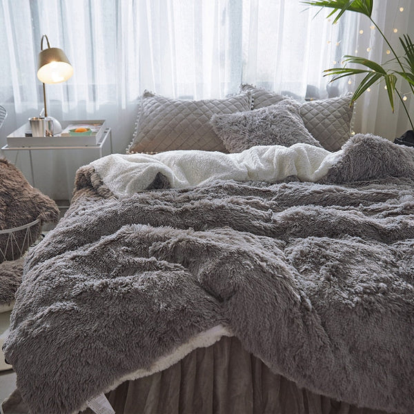 Therapeutic Fluffy Faux Lambswool Quilt Cover Set - Grey