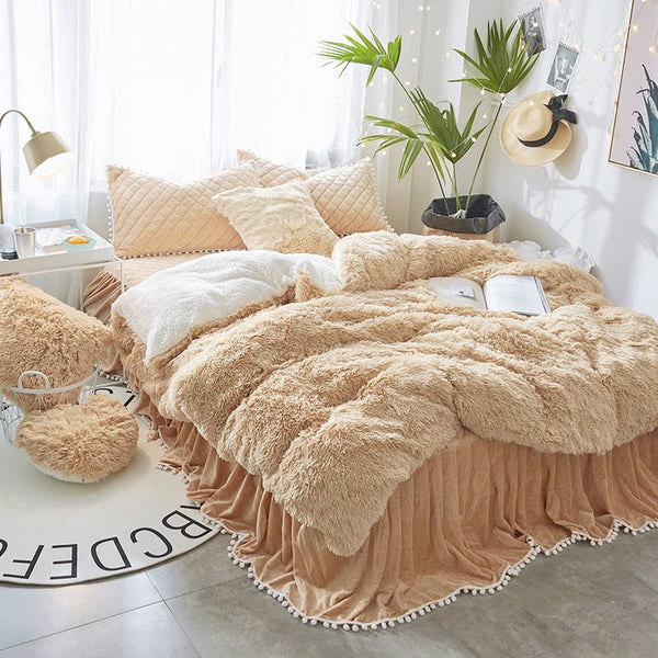 Therapeutic Fluffy Faux Lambswool Quilt Cover Set - Camel