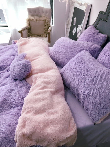 Therapeutic Fluffy Faux Lambswool Quilt Cover Set - Violet