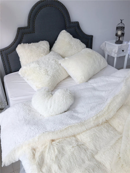 Therapeutic Fluffy Faux Lambswool Quilt Cover Set - Cream