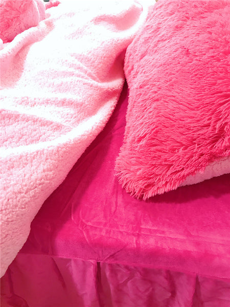 Therapeutic Fluffy Faux Lambswool Quilt Cover Set - Hot Pink