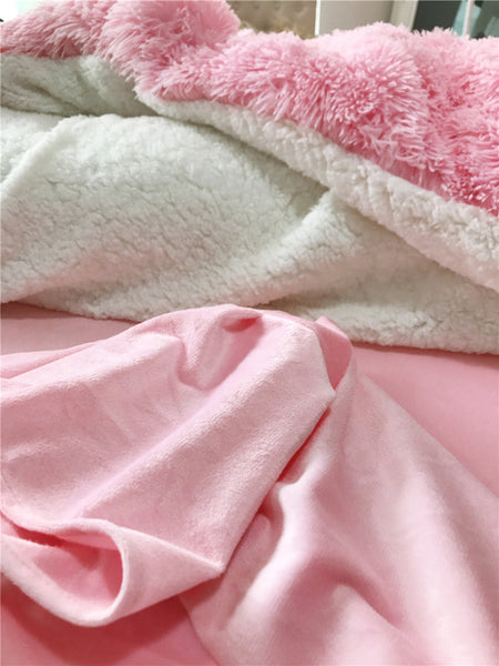 Therapeutic Fluffy Faux Lambswool Quilt Cover Set - Pink