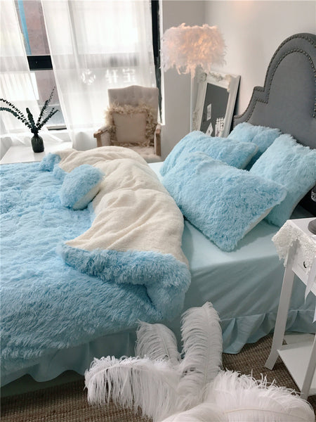 Therapeutic Fluffy Faux Lambswool Quilt Cover Set - Blue