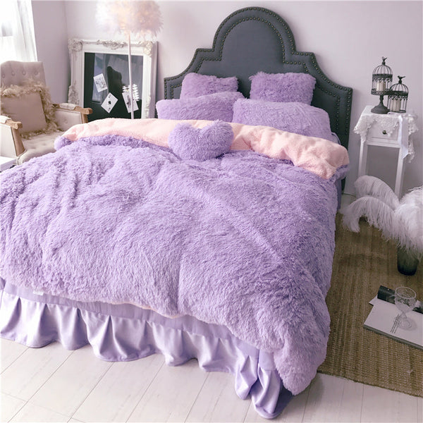 Therapeutic Fluffy Faux Lambswool Quilt Cover Set - Violet