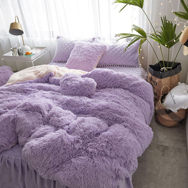 Therapeutic Fluffy Faux Lambswool Quilt Cover Set - Violet